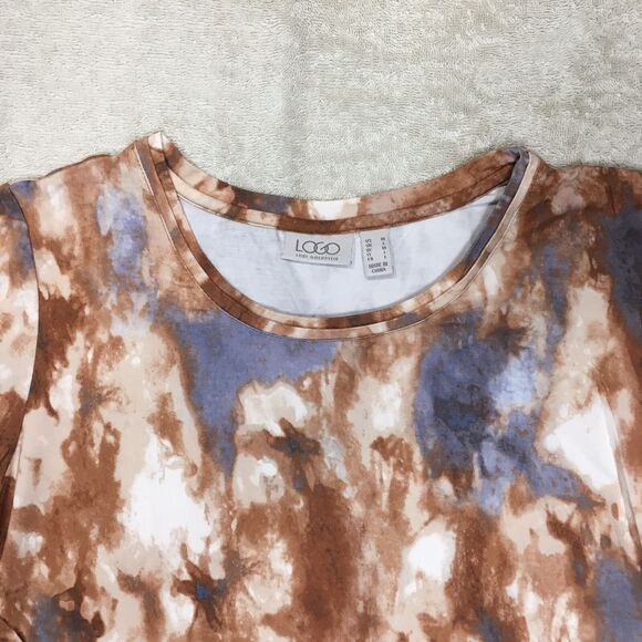 Vintage LOGO by Lori Goldstein Tunic Top Women M Brown Abstract Print Ruffle Y2K - Picture 8 of 11